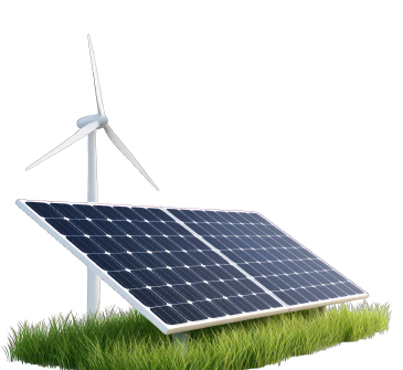 Solar panels and wind turbine